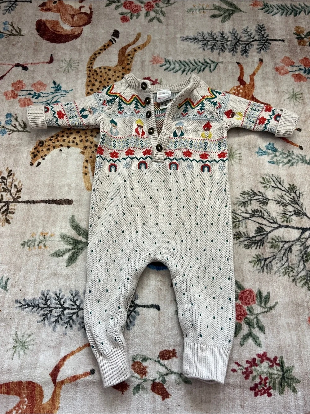 Hanna Andersson Cream Knit Fair Isle One-Piece with Multicolor Accents